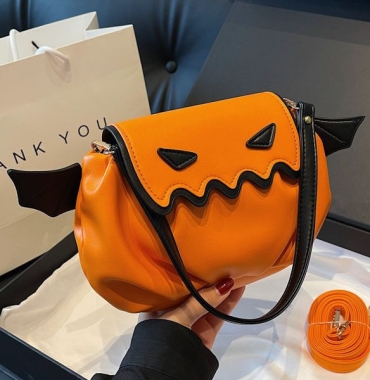 Funny Crossbody Bag Halloween Pumpkin Cartoon Shoulder Bags With Small Wings Personalized Creative Female Handbag