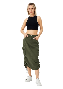 Women’s Cargo Long Skirt Casual Streetwear Loose High Waist Front Split Maxi Skirt With Pocket Women’s Cargo Long Skirts High Waisted Pencil Skirt Midi Length Jean Skirt With Cargo Pockets